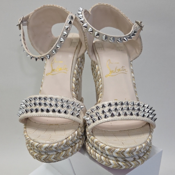 Christian Louboutin Cream Studded Wedges - Picture 6 of 11